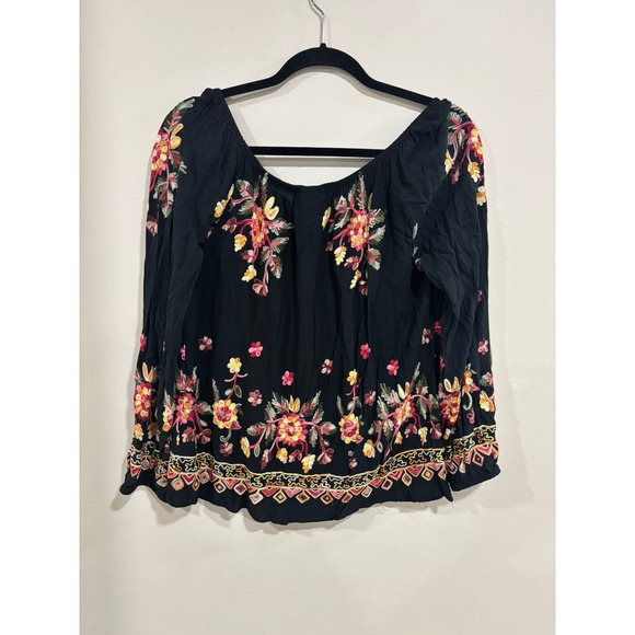 Liv Los Angeles XL Embroider Boho Peasant Blouse Floral Tassel Top Chic Western - Picture 4 of 4